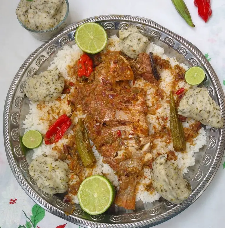 Caldou: Senegalese fish in a lemony sauce over rice, with lime and chilli