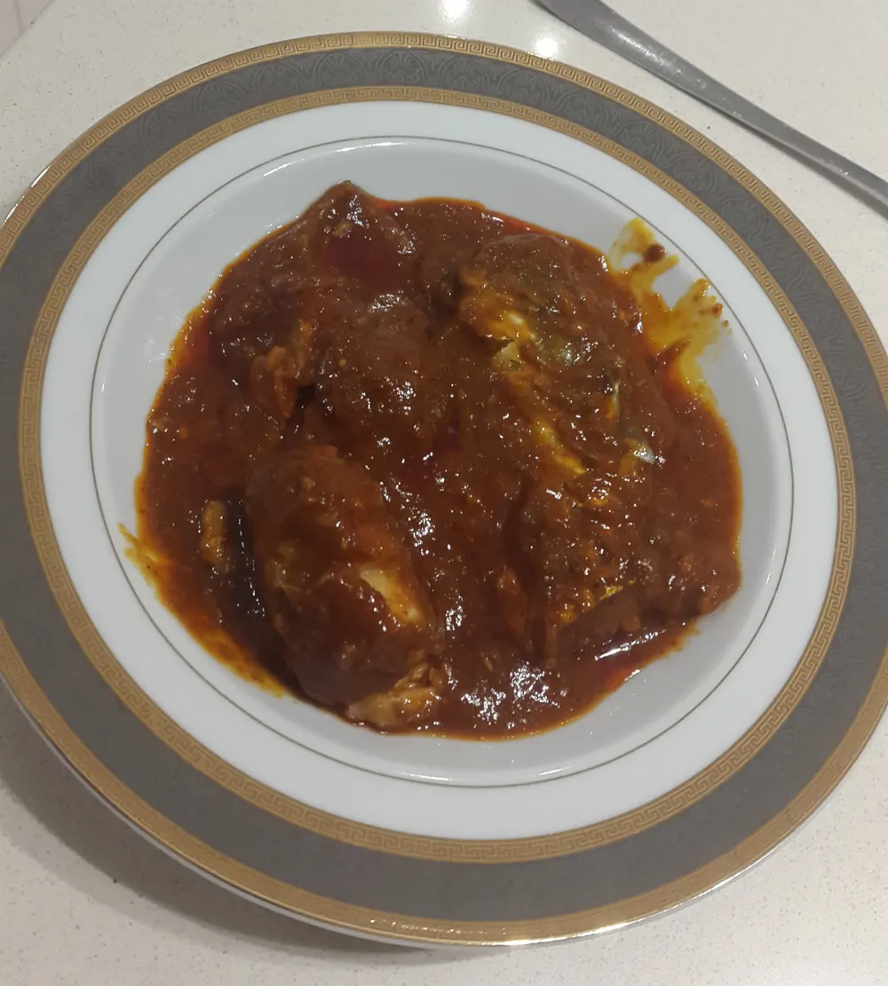 Chraime — fish braised in a spicy red pepper and tomato sauce