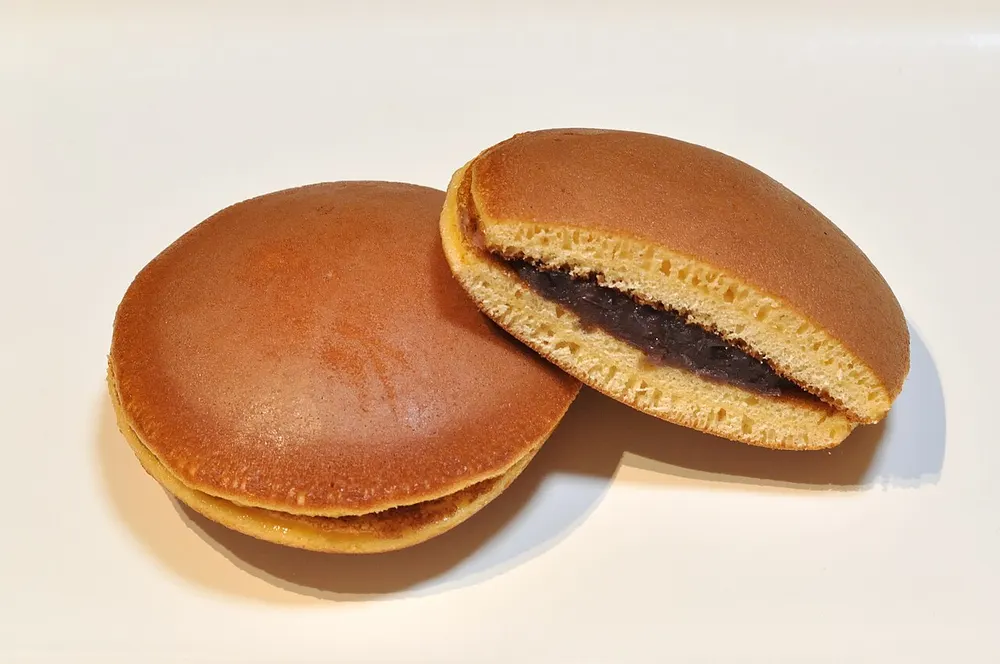 Dorayaki cut to show the red bean filling