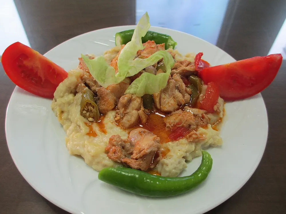 Braised meat over a creamy smoked-eggplant purée