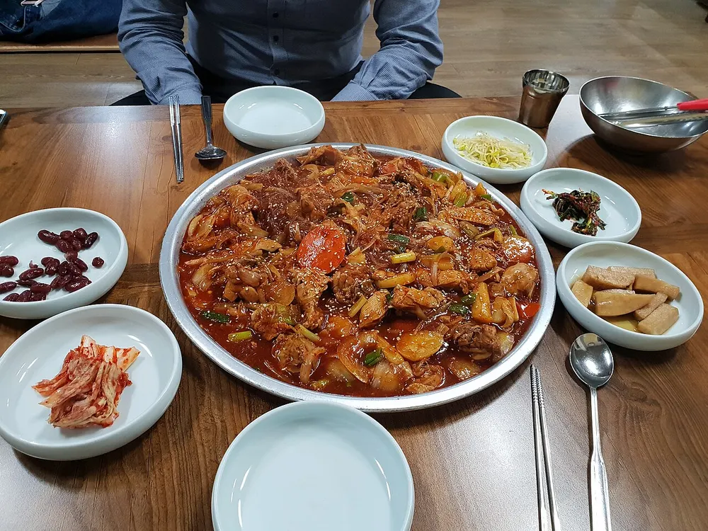 Jjimdak — Andong-style braised chicken with vegetables in soy sauce