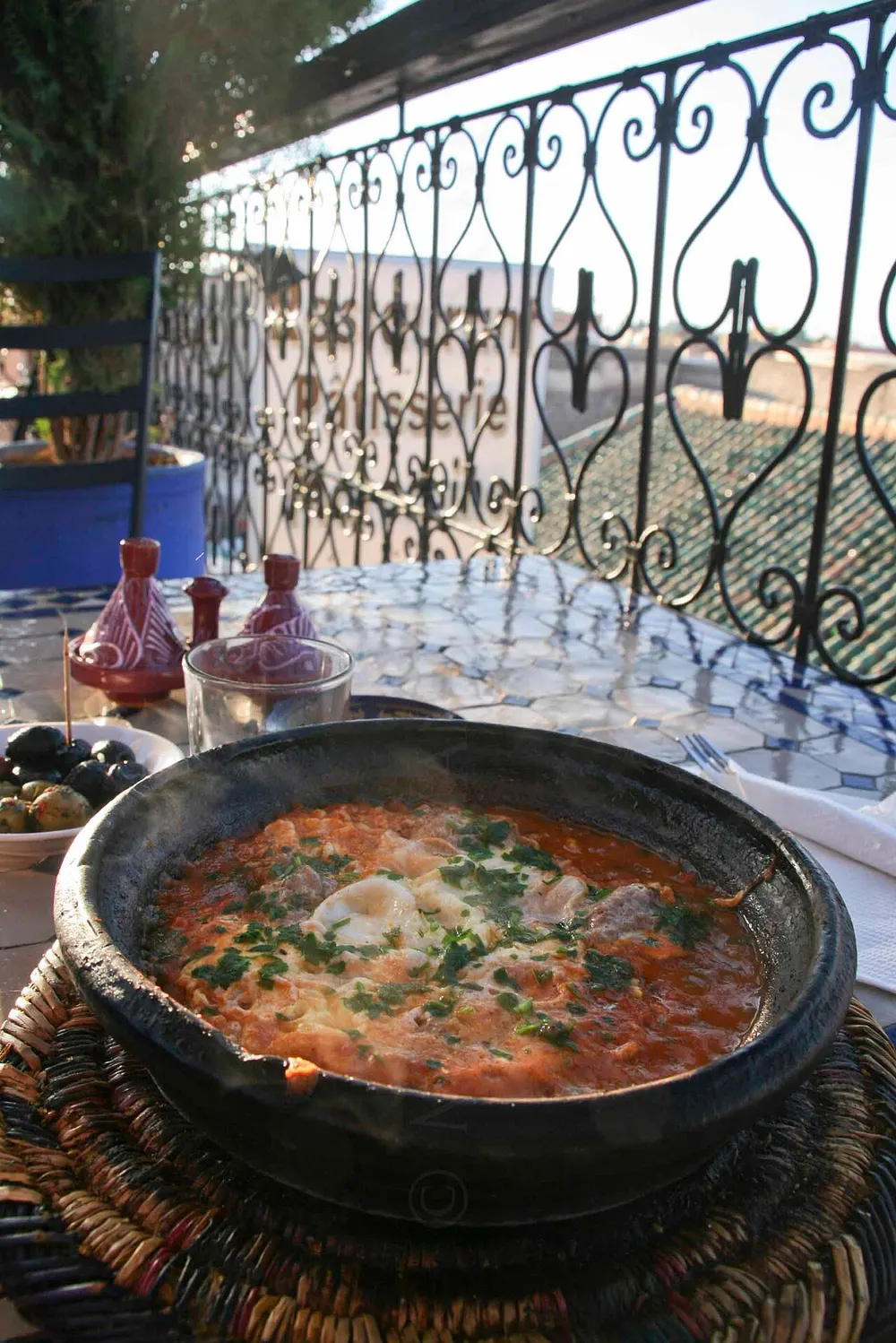 Kefta mkaouara — Moroccan meatball tagine simmered with eggs in tomato sauce