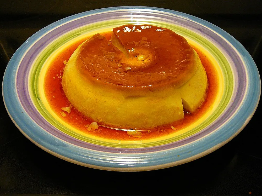 Leche flan — rich steamed egg custard with caramel