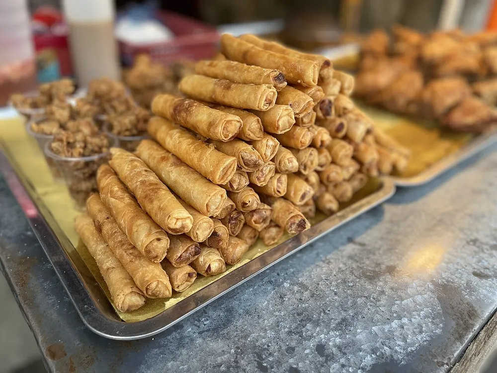 Lumpiang shanghai — thin deep-fried Filipino pork spring rolls