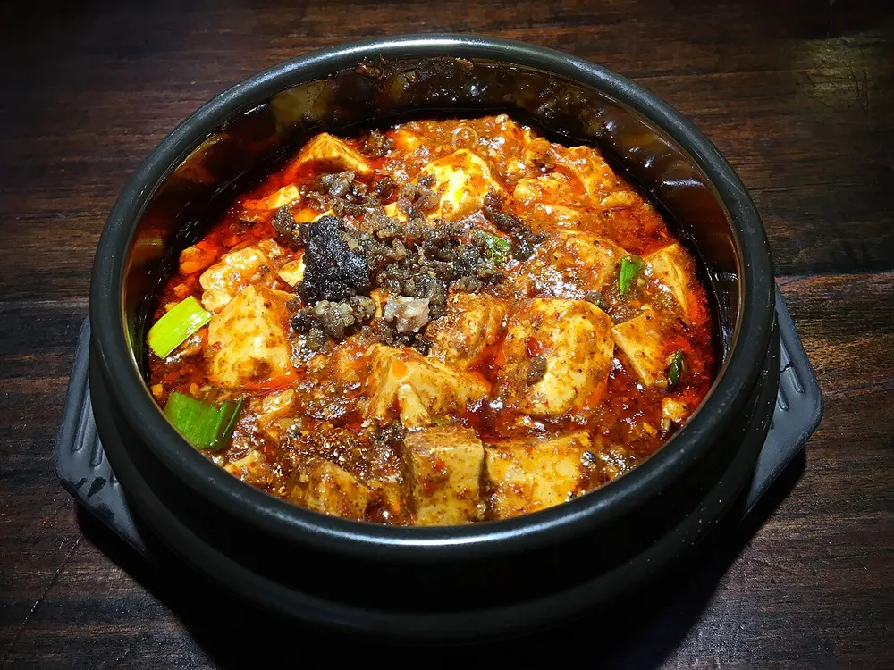 Mapo tofu in red chili-oil sauce with minced pork