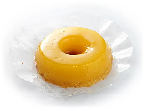 A bright yellow glossy quindim with a ring shape on paper