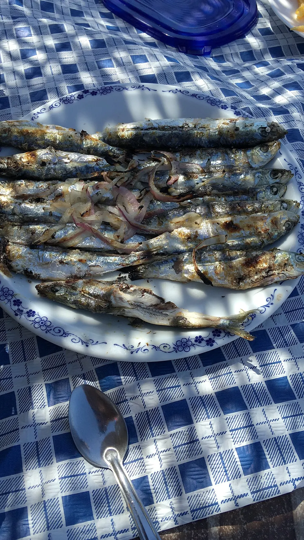 Moroccan grilled sardines served with onions
