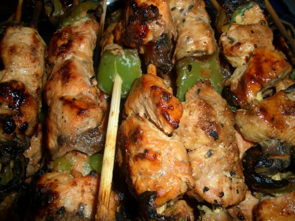 Shish taouk — marinated grilled chicken skewers